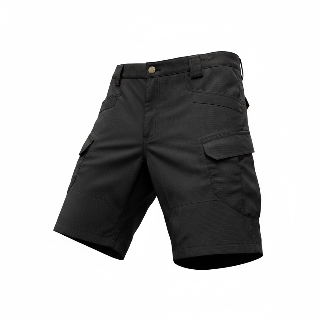 Men's Black Outdoor Cargo Shorts with Utility Pockets - Size Large