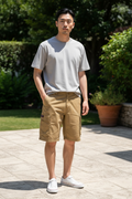 Men's New-Vogue Khaki Cargo Shorts Size 38 - 100% Cotton