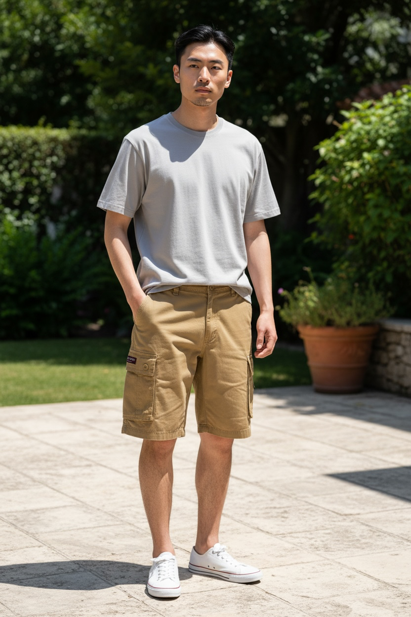 Men's New-Vogue Khaki Cargo Shorts Size 38 - 100% Cotton
