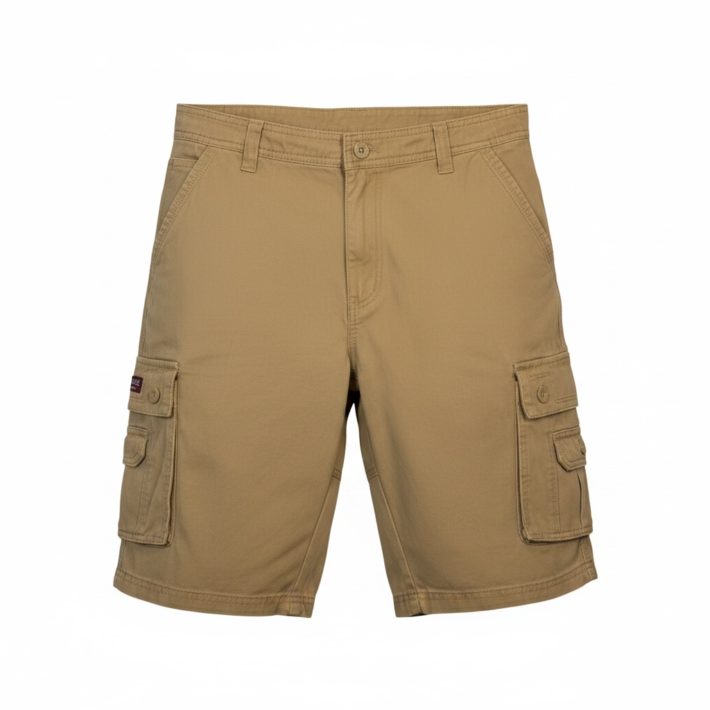 Men's New-Vogue Khaki Cargo Shorts Size 38 - 100% Cotton
