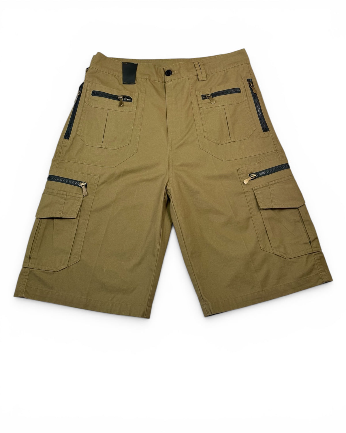 Men's Khaki Cargo Shorts with Zipper Pockets – Size Large
