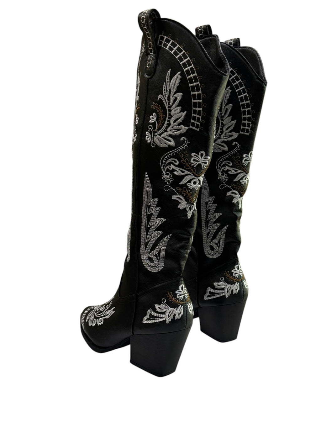 Women's Black Embroidered Western Cowboy Boots Mid-Calf Block Heel Size 41/10.5