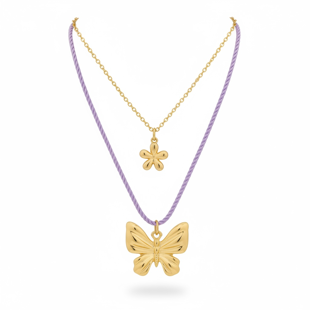 Butterfly & Flower Layered Necklace Set