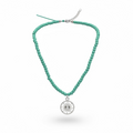 Teal beaded fashion necklace with Silver Tone charm