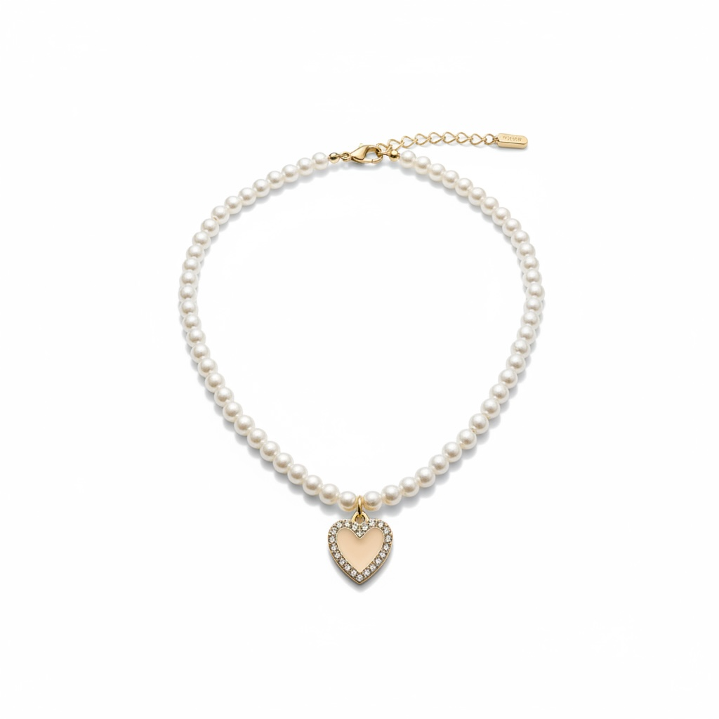 Pearl Beaded Heart Charm Fashion Necklace