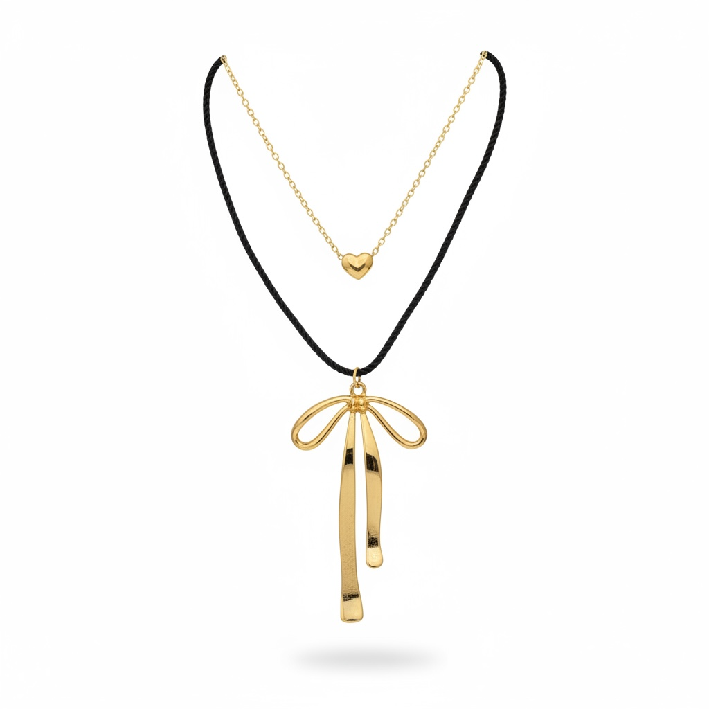 Gold-Tone Heart & Bow Layered Necklace set