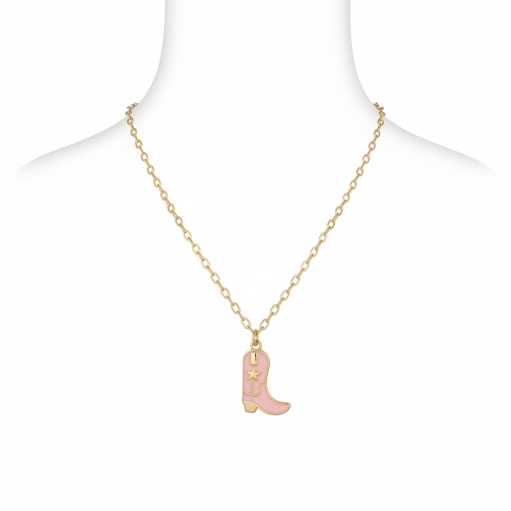 Cowboy booth charm necklace with Gold Tone.