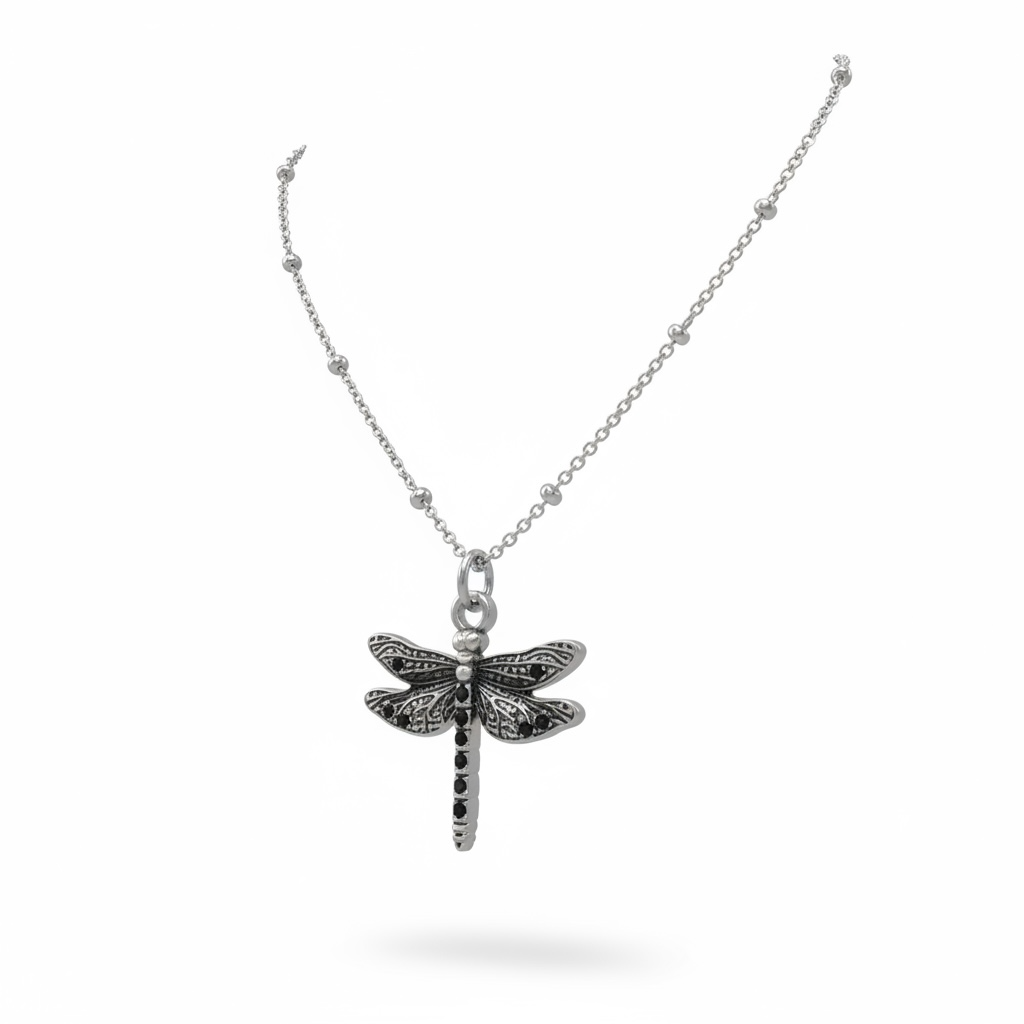 Dragonfly Pendant Silver Tone Necklace