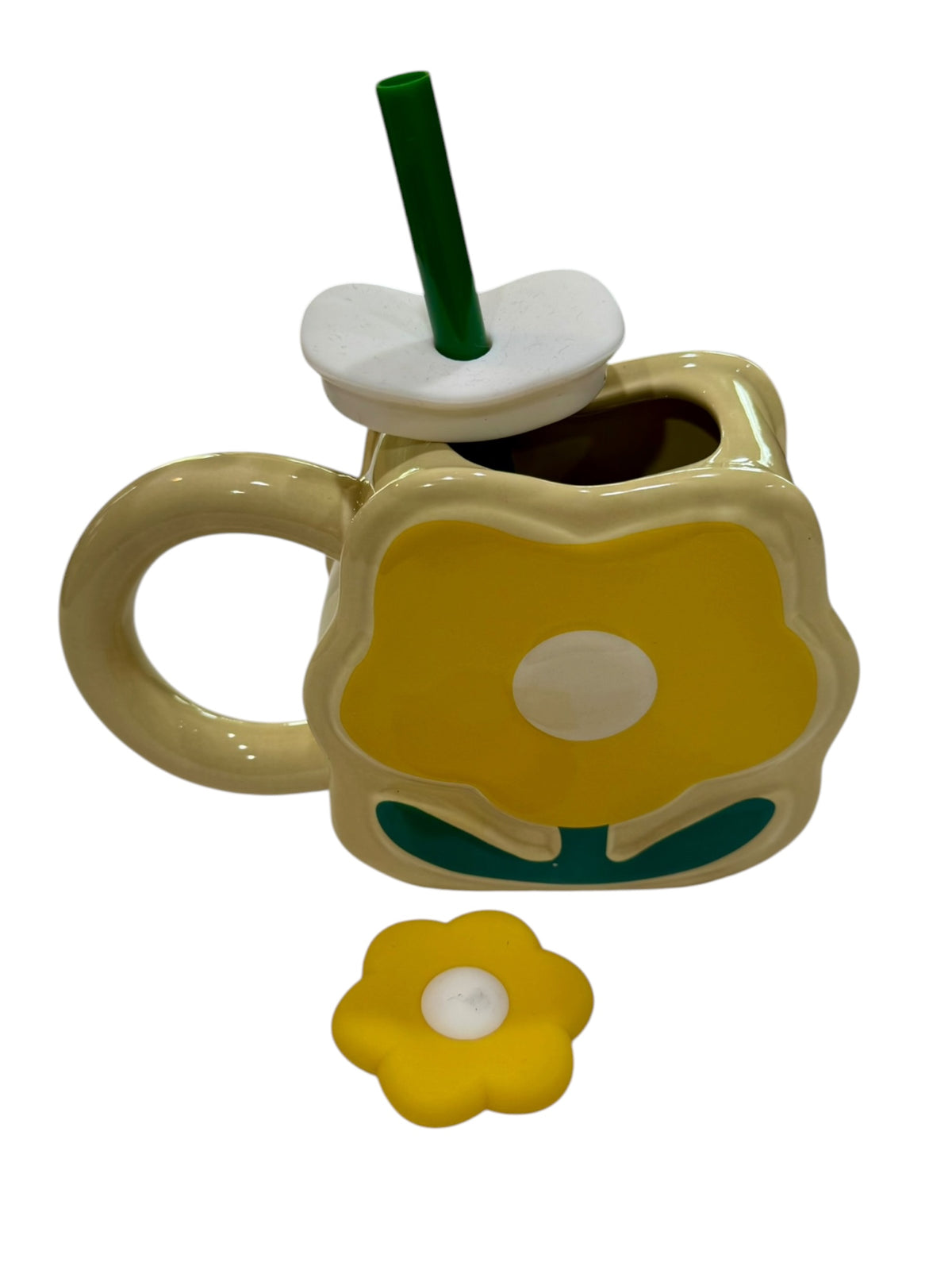 Ceramic Flower Mug with Straw