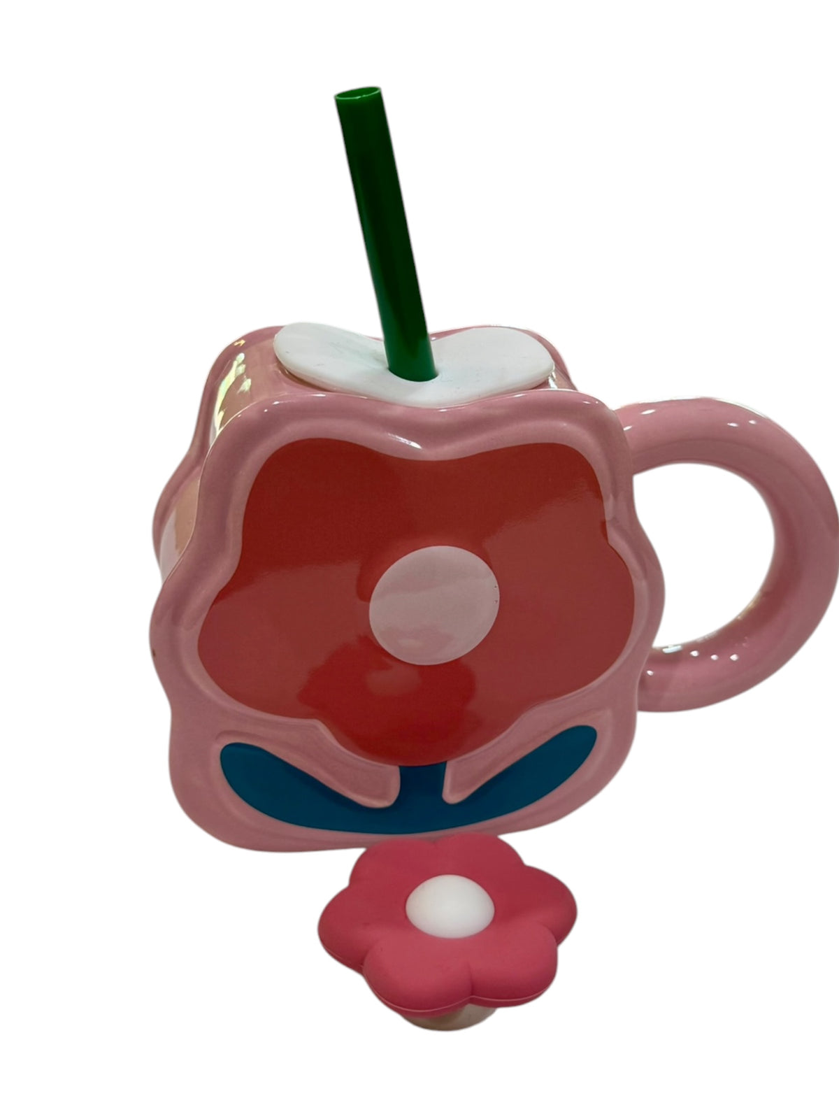 Ceramic Flower Mug with Straw