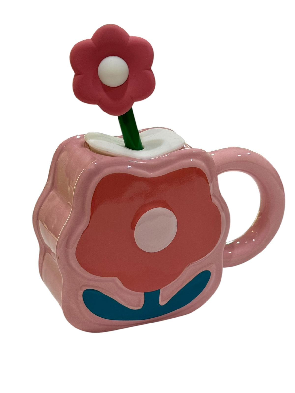 Ceramic Flower Mug with Straw