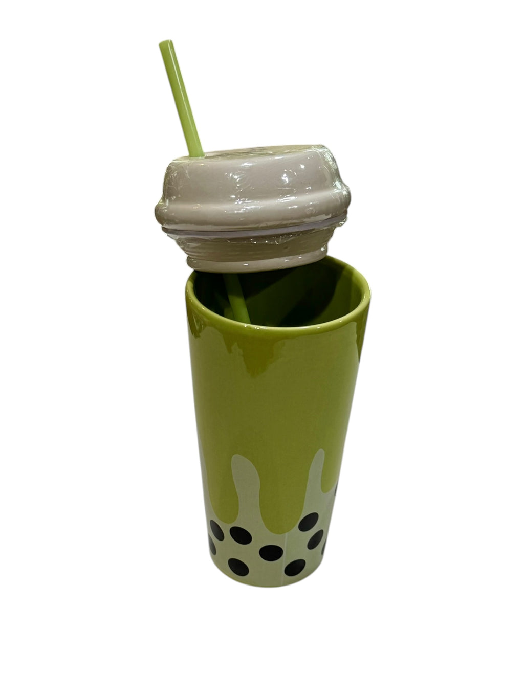 Green Bubble Tea Ceramic Tumbler with Straw - 20 oz