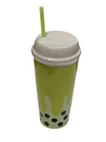 Green Bubble Tea Ceramic Tumbler with Straw - 20 oz