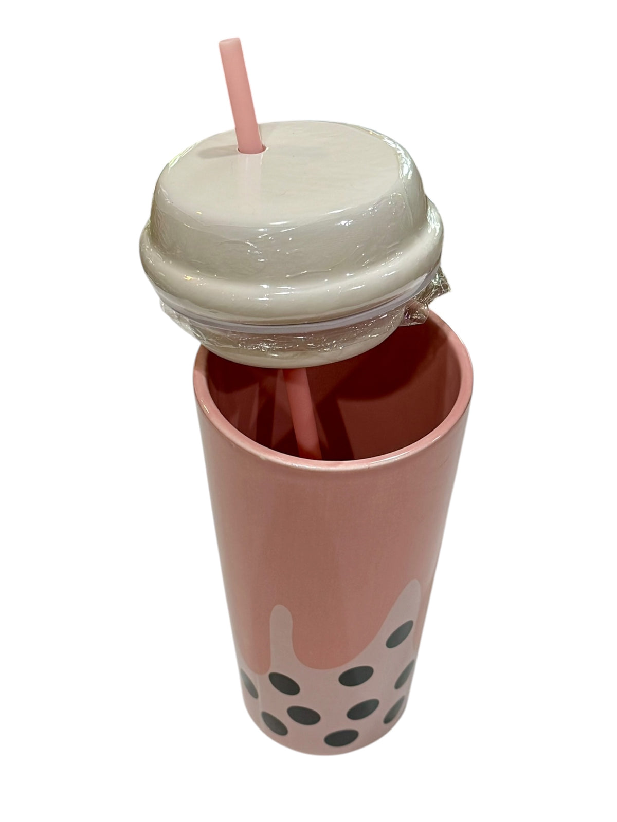 Pink Bubble Tea Ceramic Tumbler with Straw - 20 oz