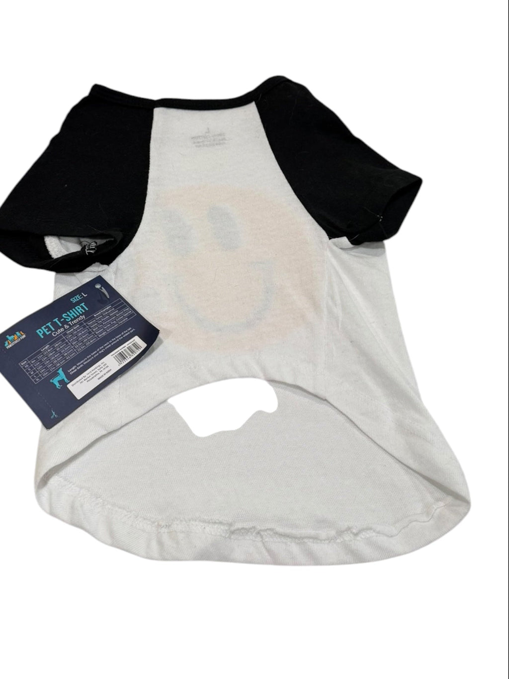 Smiley Face Dog T-Shirt Black & White Pet Shirt Size Large