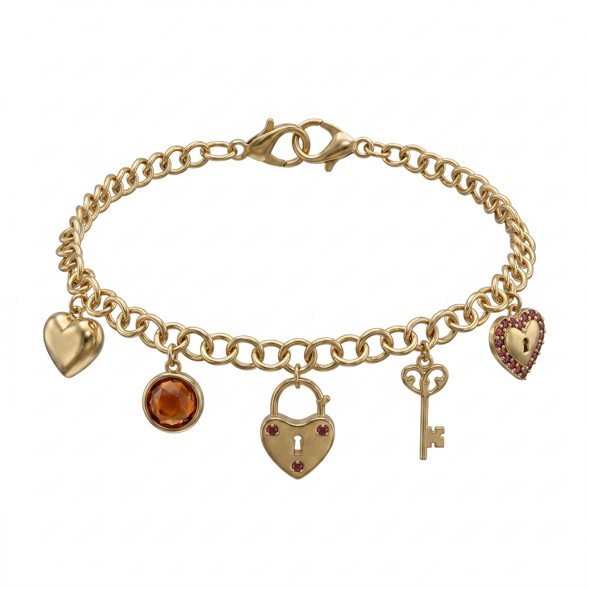 Lock, Key & Heart Bag Charm & Bracelet