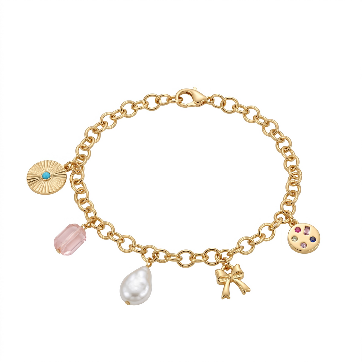 Gold-Tone Multi Color Charm Bag Bracelet