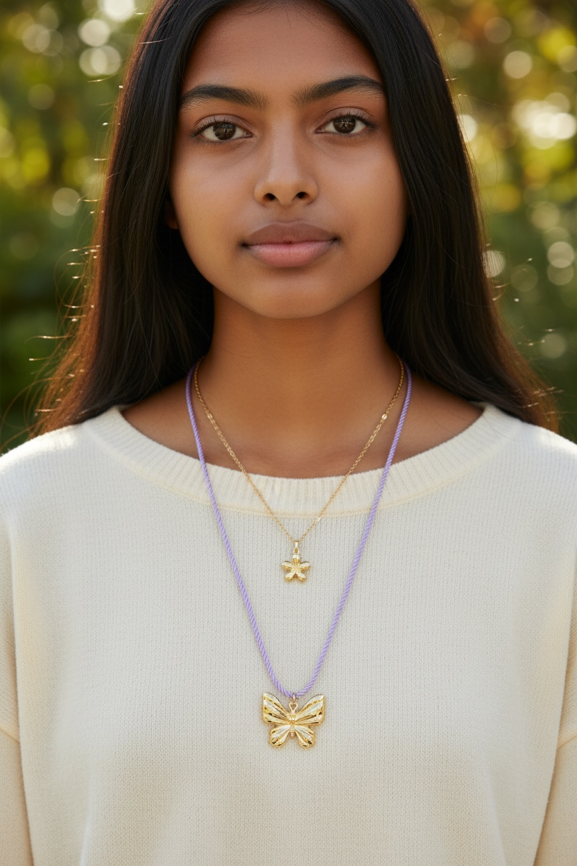 Butterfly & Flower Layered Necklace Set