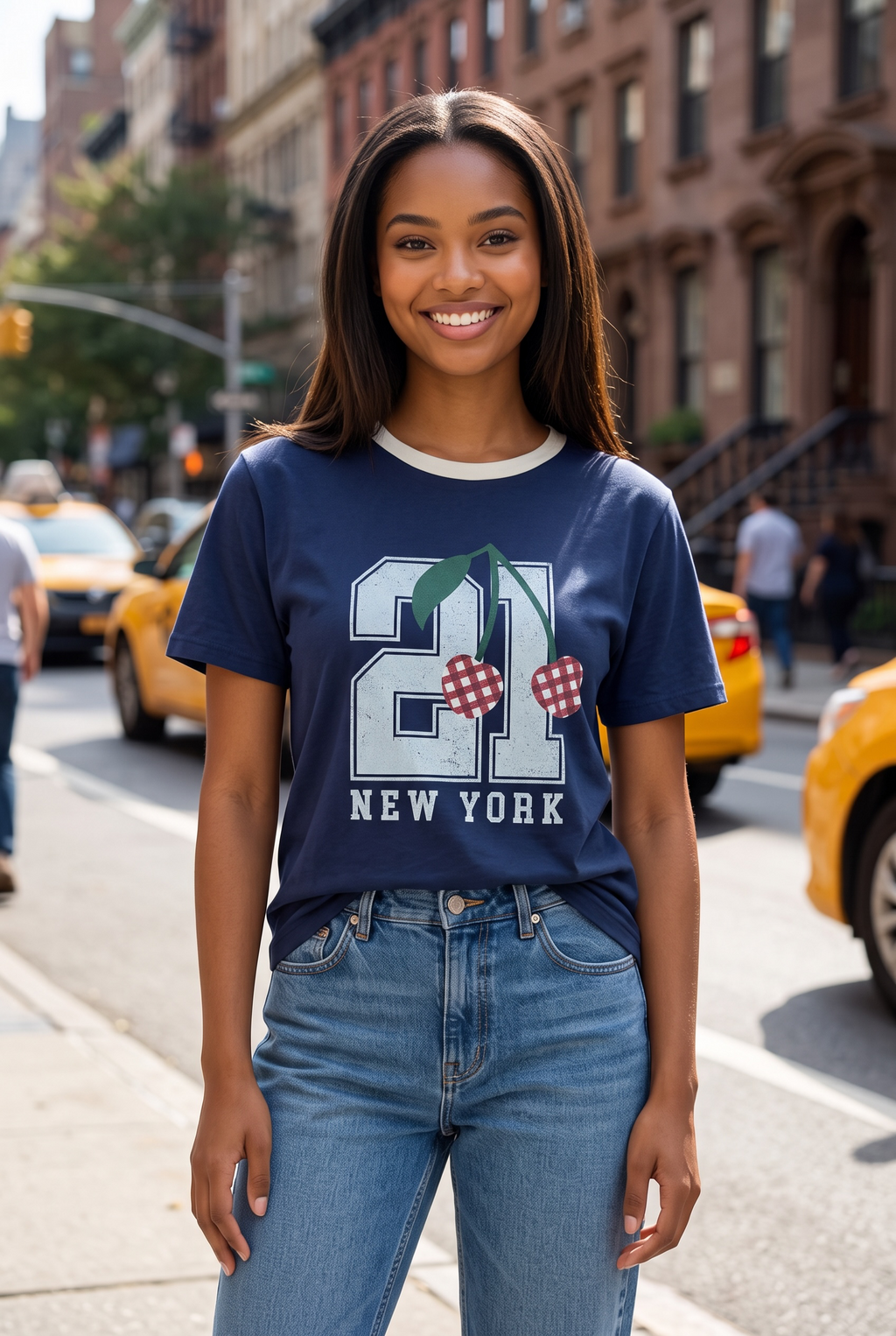 21 New York Cherry Graphic Ringer T-Shirt Size Large