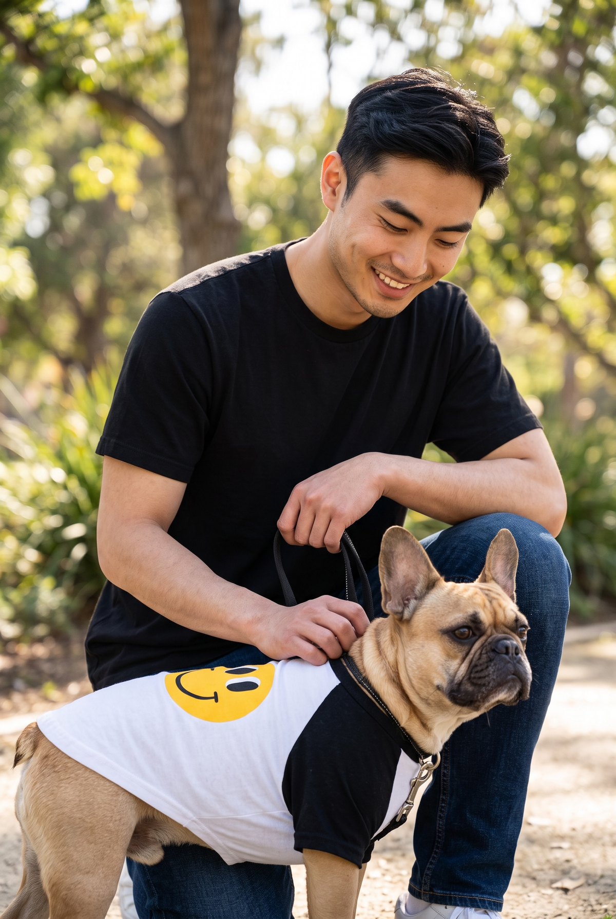 Smiley Face Dog T-Shirt Black & White Pet Shirt Size 2XL