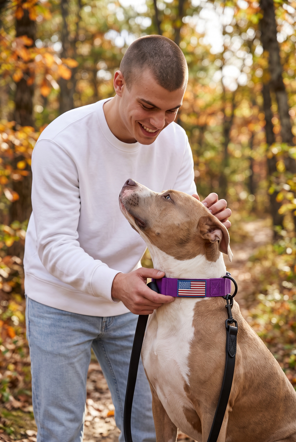 Adjustable Tactical Dog Collar with American Flag Patch – Purple