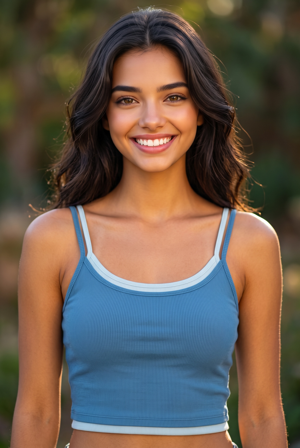Women's Blue & White Double Layer Ribbed Crop Tank Top - Medium