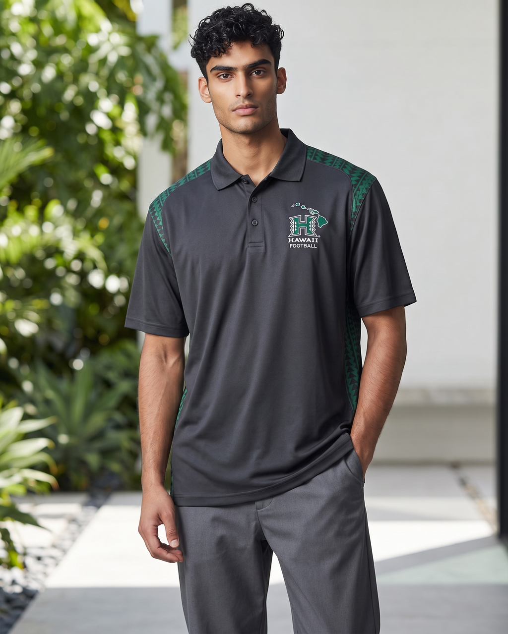 Happy Shirts University of Hawaii Rainbow Warriors Polo Men's XL Black Green NWT