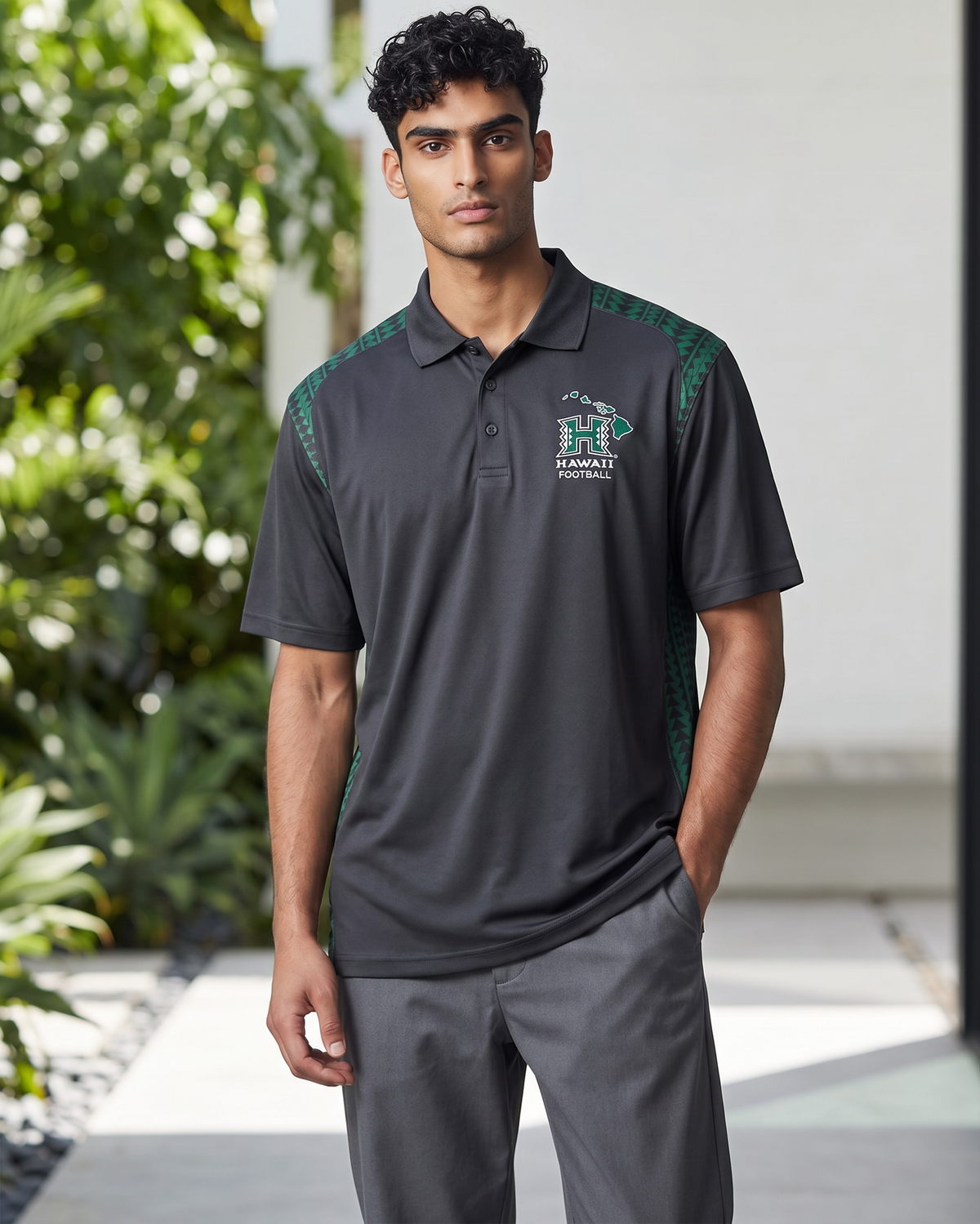 Happy Shirts University of Hawaii Rainbow Warriors Polo Men's XL Black Green NWT