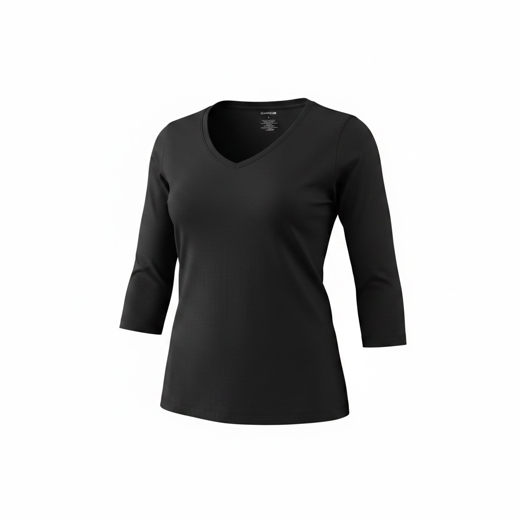 St. John's Bay Women's Medium Black 3/4 Sleeve V-Neck Cotton Top NWT
