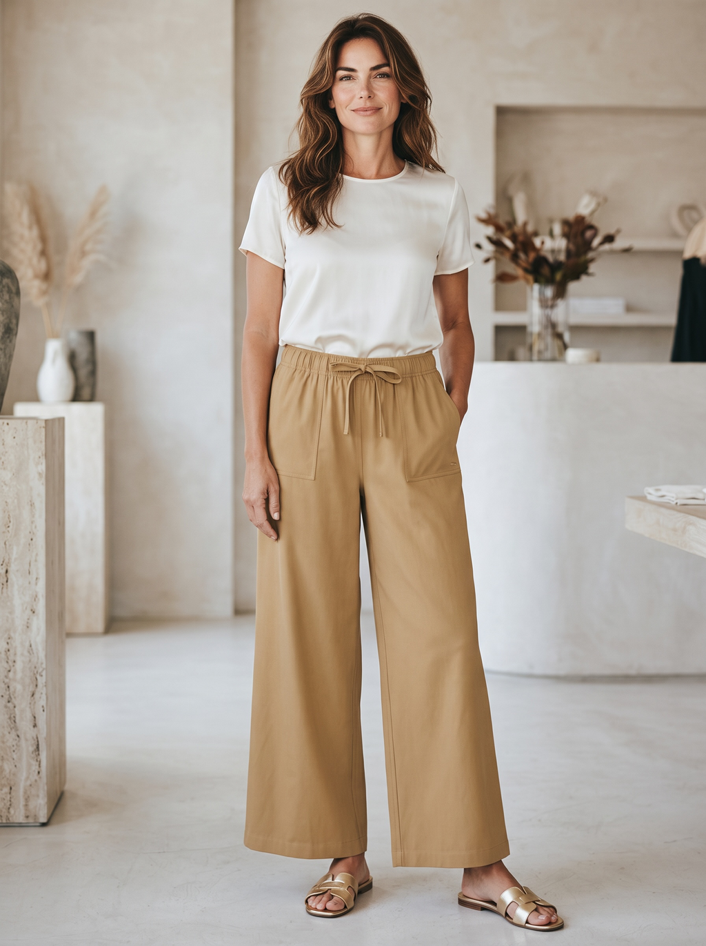 Vineyard Vines Women's XL Officer Khaki Patch Pocket Pull-On Wide-Leg Pants NWT