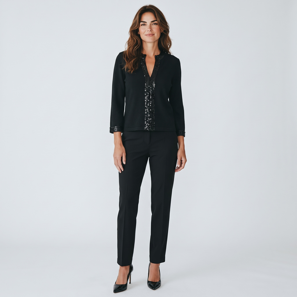 Kari England Nantucket Black Sequin-Trim Open-Front Cardigan XS - NWT