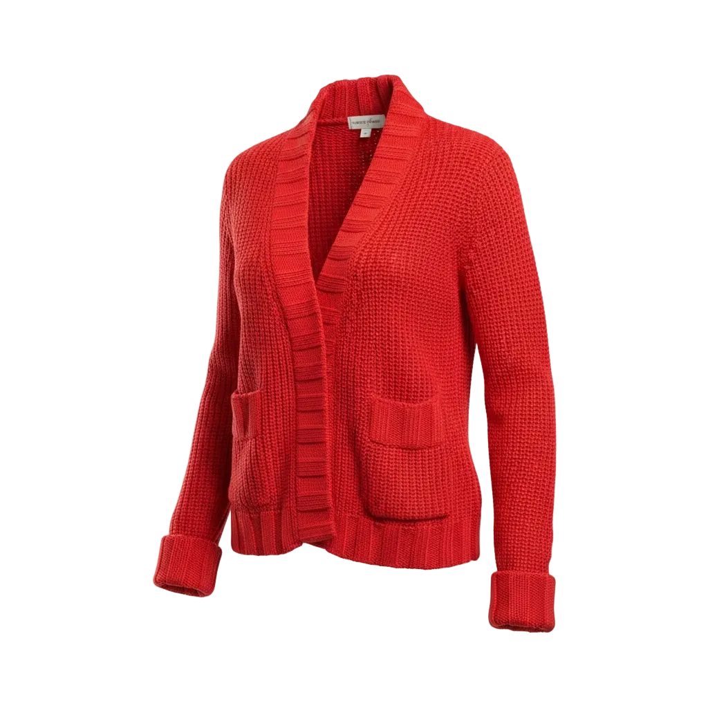 Bloomingdale’s Tomato Red Chunky-Knit Snap-Front Cardigan Medium NWT - Medium / Tomato Red