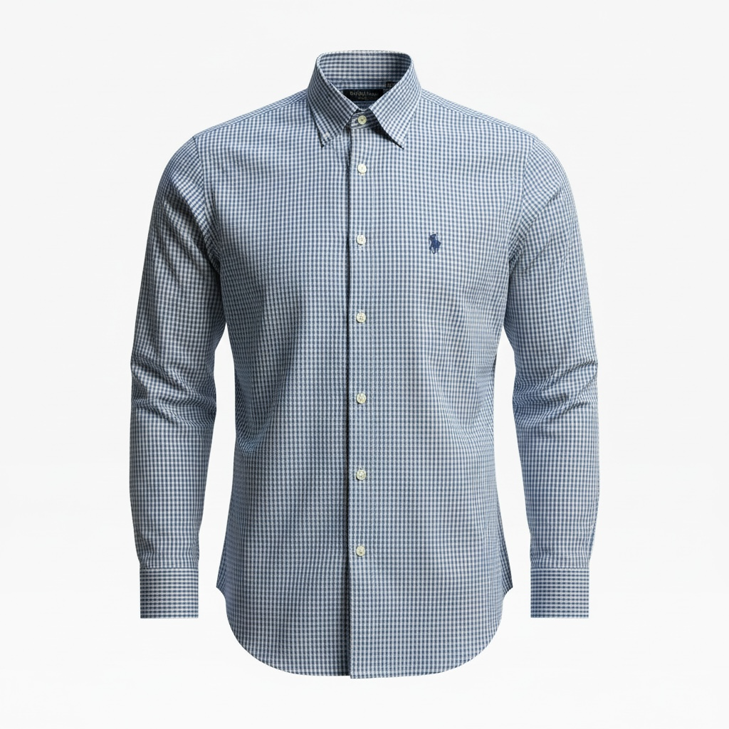 U.S. Polo Assn. Men’s Blue White Gingham Regular-Fit Shirt - Large (16–16.5)