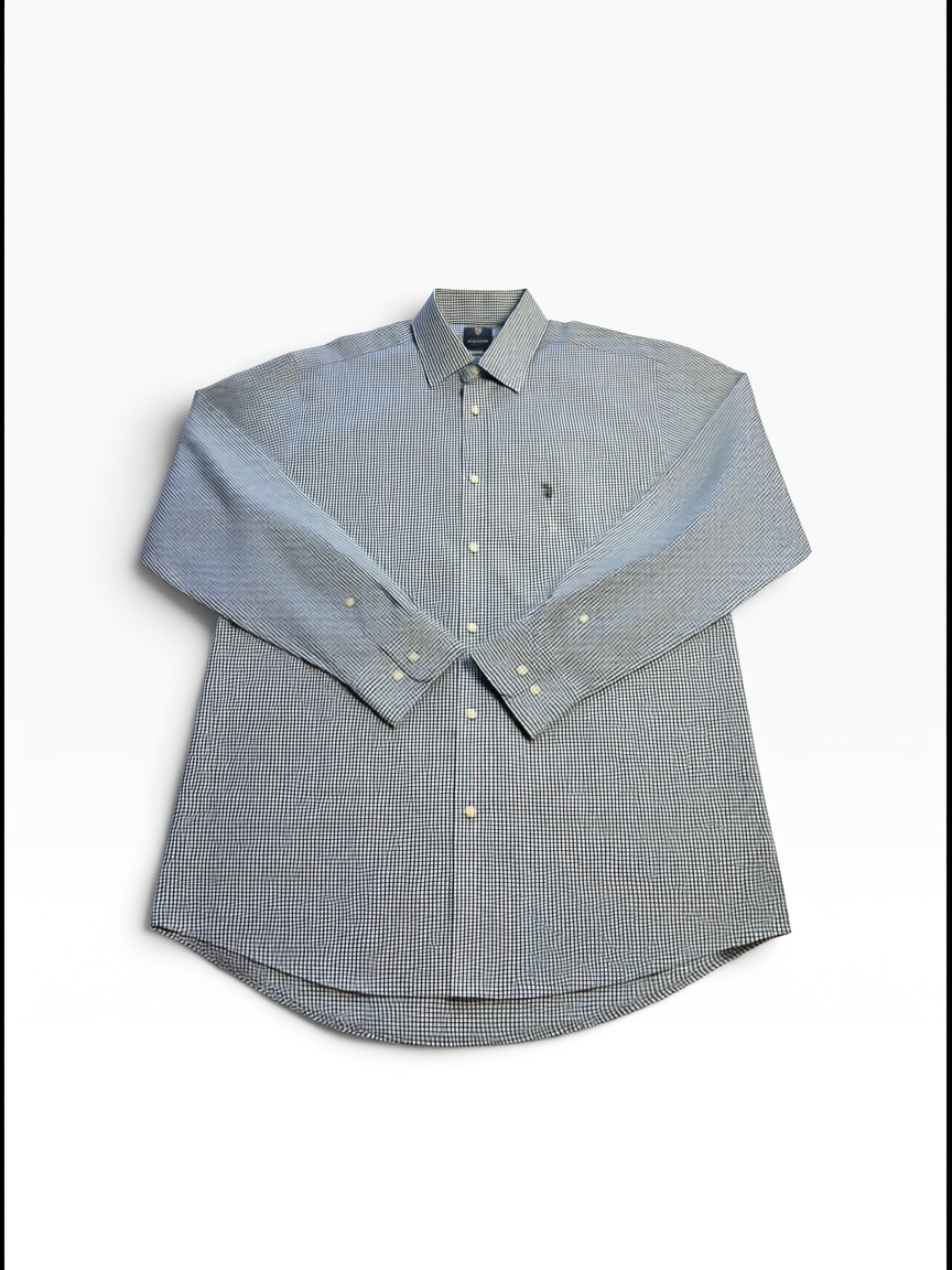U.S. Polo Assn. Men’s Blue White Gingham Regular-Fit Shirt - Large (16–16.5)