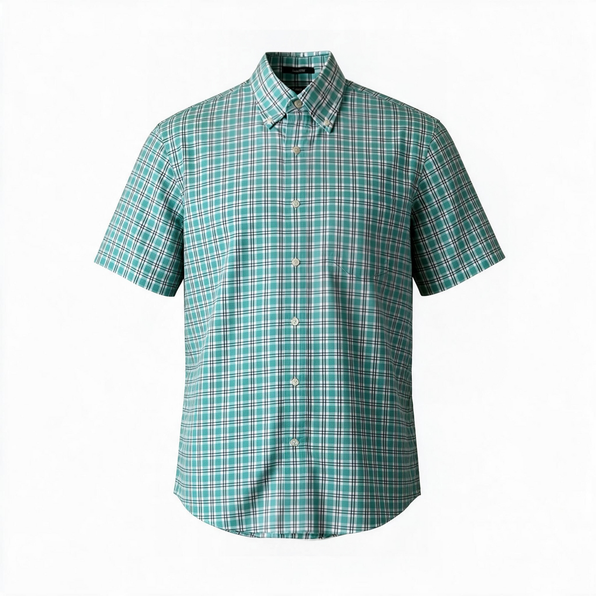 LANDS' END Men’s M Green Plaid Short Sleeve Button-Down Shirt - Pre-owned