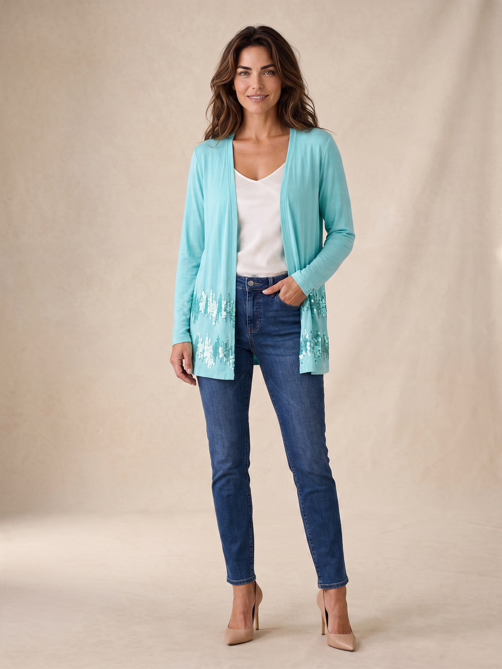 Joan Rivers Women's Aqua Sequins Long Sleeve Sweater Medium - New