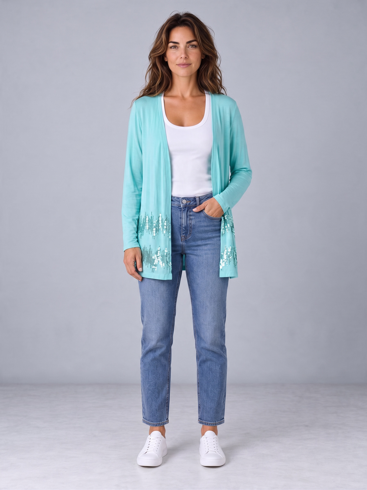 Joan Rivers Women's Aqua Sequins Long Sleeve Sweater Medium - New