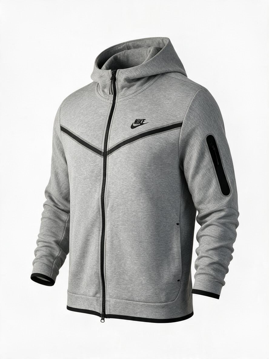 Nike Tech Fleece Men's Heather Gray Black Full Zip Hoodie XXL - Pre-owned