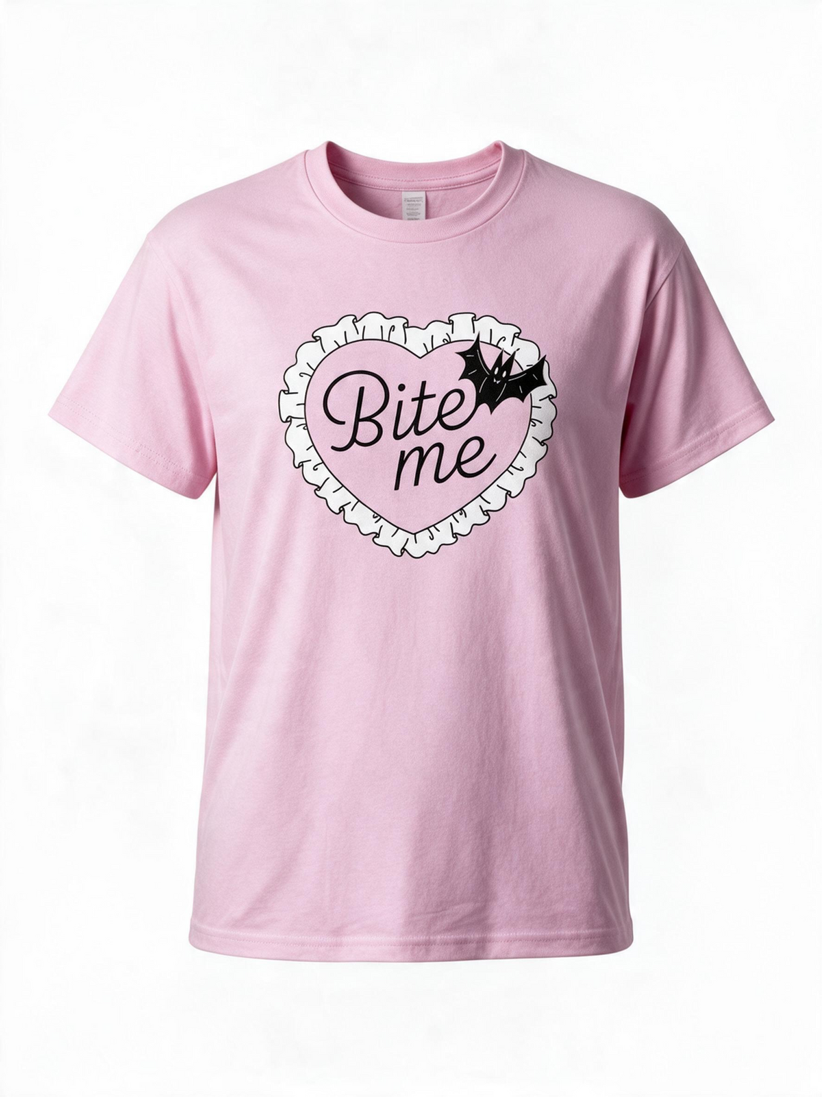 Pink “Bite Me” Bat Heart Graphic T-Shirt New